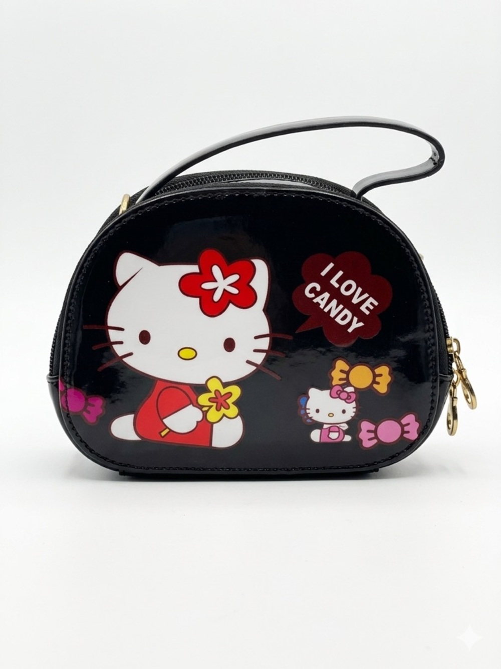 Hello Kitty Black Patent Mini Crossbody Bag & Hello Kitty Nylon Wristlet Pouch - Picture 5 of 7